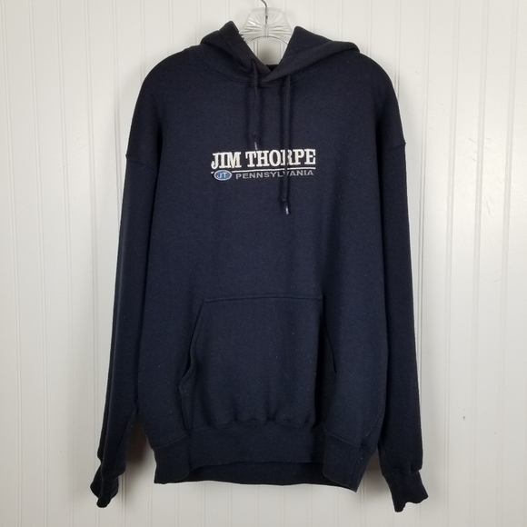 Jim Thorpe Pennsylvania JT Hoodie Sweatshirt Blue Heavy Weight Men's Size Large - Picture 7 of 7